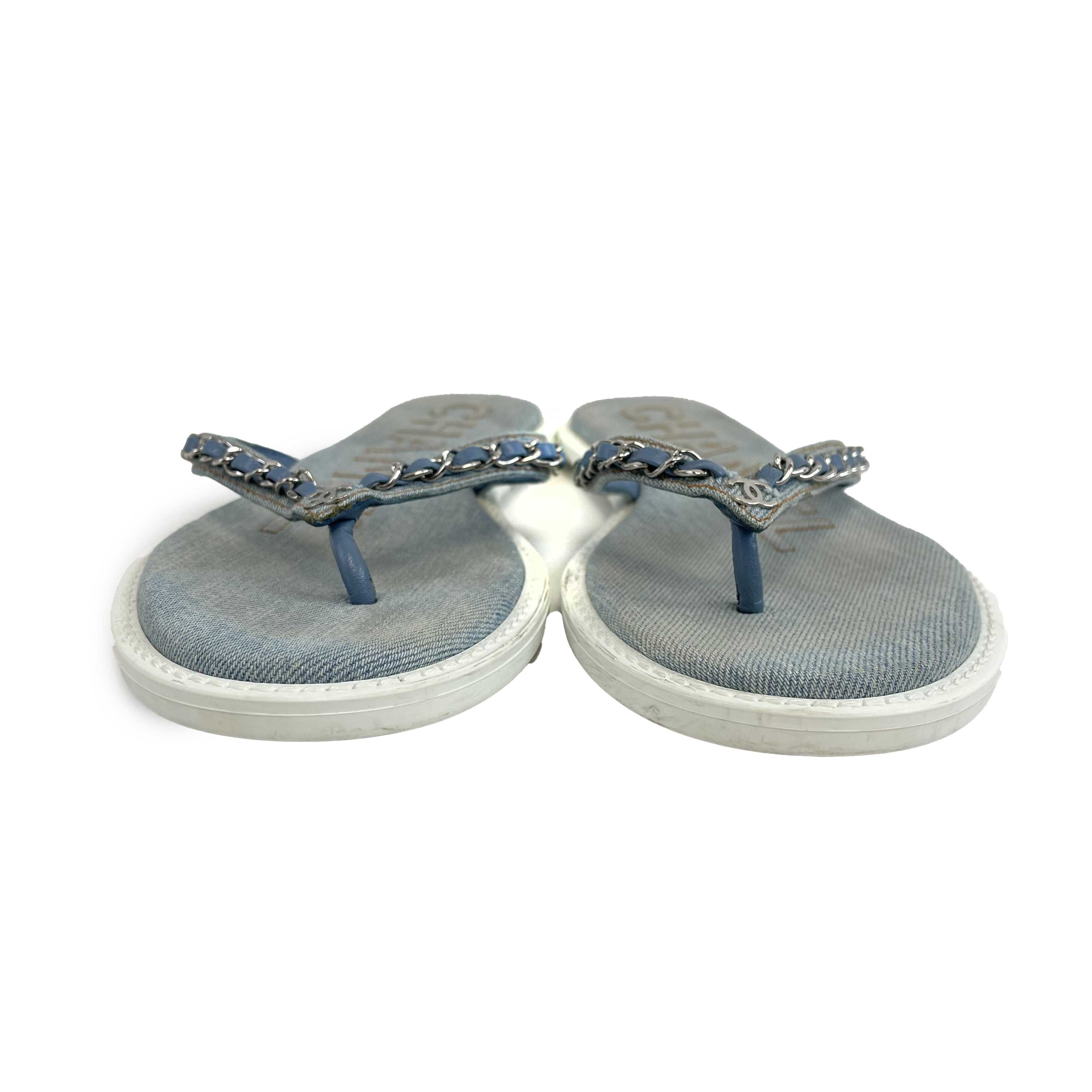 Chanel - CC Denim Sandals / Flip Flops - Blue, White - 37